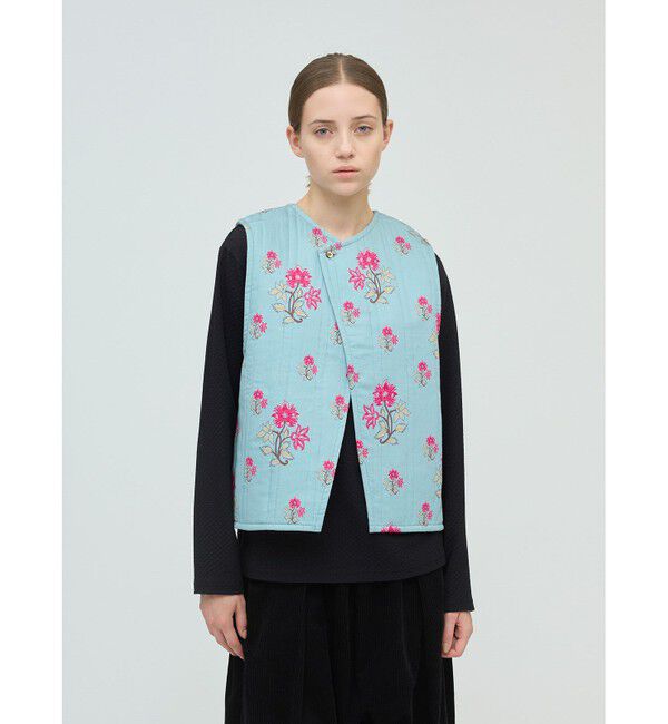 mizuiro ind「mizuiro ind 2WAYプリントキルティングベスト」|ベスト・ジレ|サックス