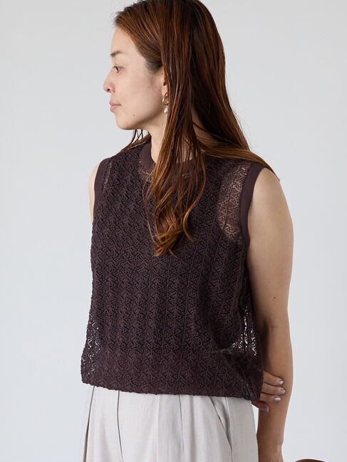 Lugnoncure「レース編みノースリーブニット」|ニット・セーター|ブラウン