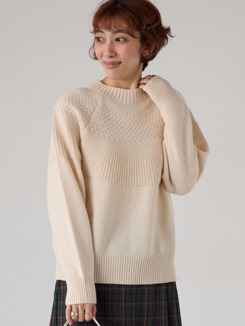 Lugnoncure「ピーチヤーン求心柄編みニット」|ニット・セーター|オフホワイト