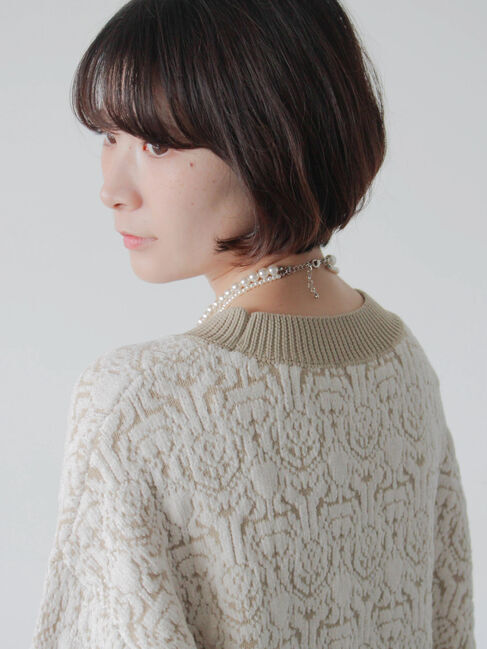 Samansa Mos2 blue「ジャカードモールニットプルオーバー」|ニット・セーター|