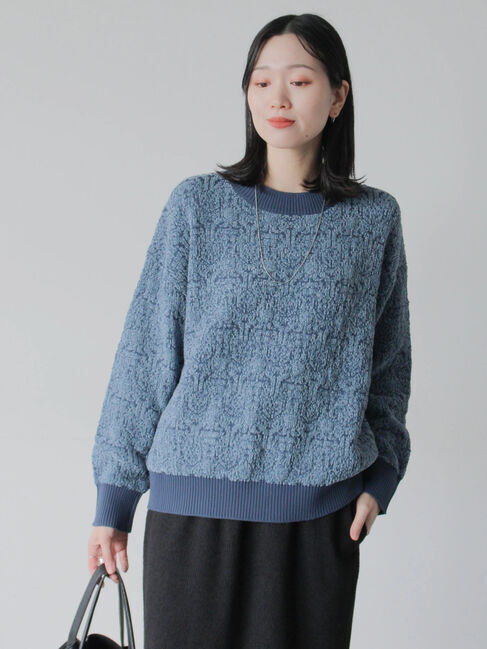 Samansa Mos2 blue「ジャカードモールニットプルオーバー」|ニット・セーター|