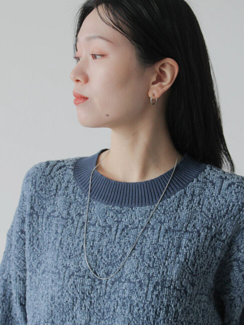 Samansa Mos2 blue「ジャカードモールニットプルオーバー」|ニット・セーター|