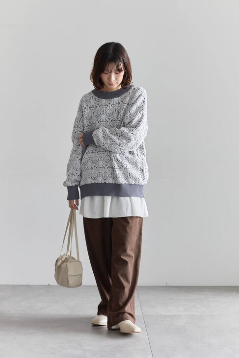 Samansa Mos2 blue「ジャカードモールニットプルオーバー」|ニット・セーター|