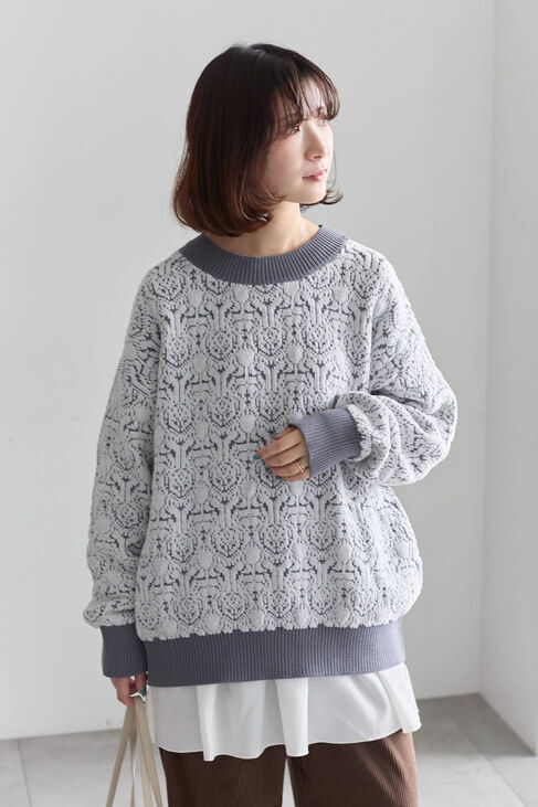 Samansa Mos2 blue「ジャカードモールニットプルオーバー」|ニット・セーター|
