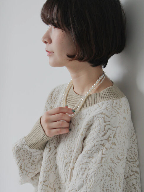 Samansa Mos2 blue「ジャカードモールニットプルオーバー」|ニット・セーター|