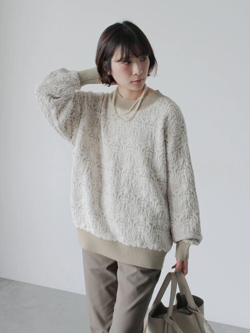 Samansa Mos2 blue「ジャカードモールニットプルオーバー」|ニット・セーター|