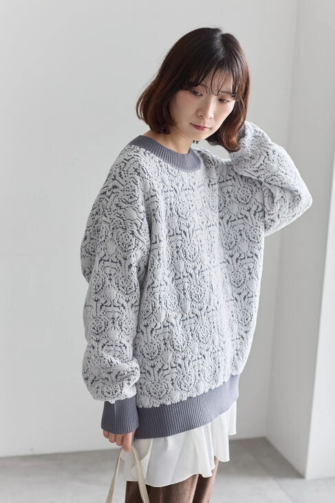 Samansa Mos2 blue「ジャカードモールニットプルオーバー」|ニット・セーター|