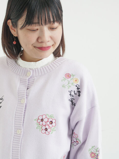 Samansa Mos2「花+ロゴ総柄刺繍カーディガン」|カーディガン|