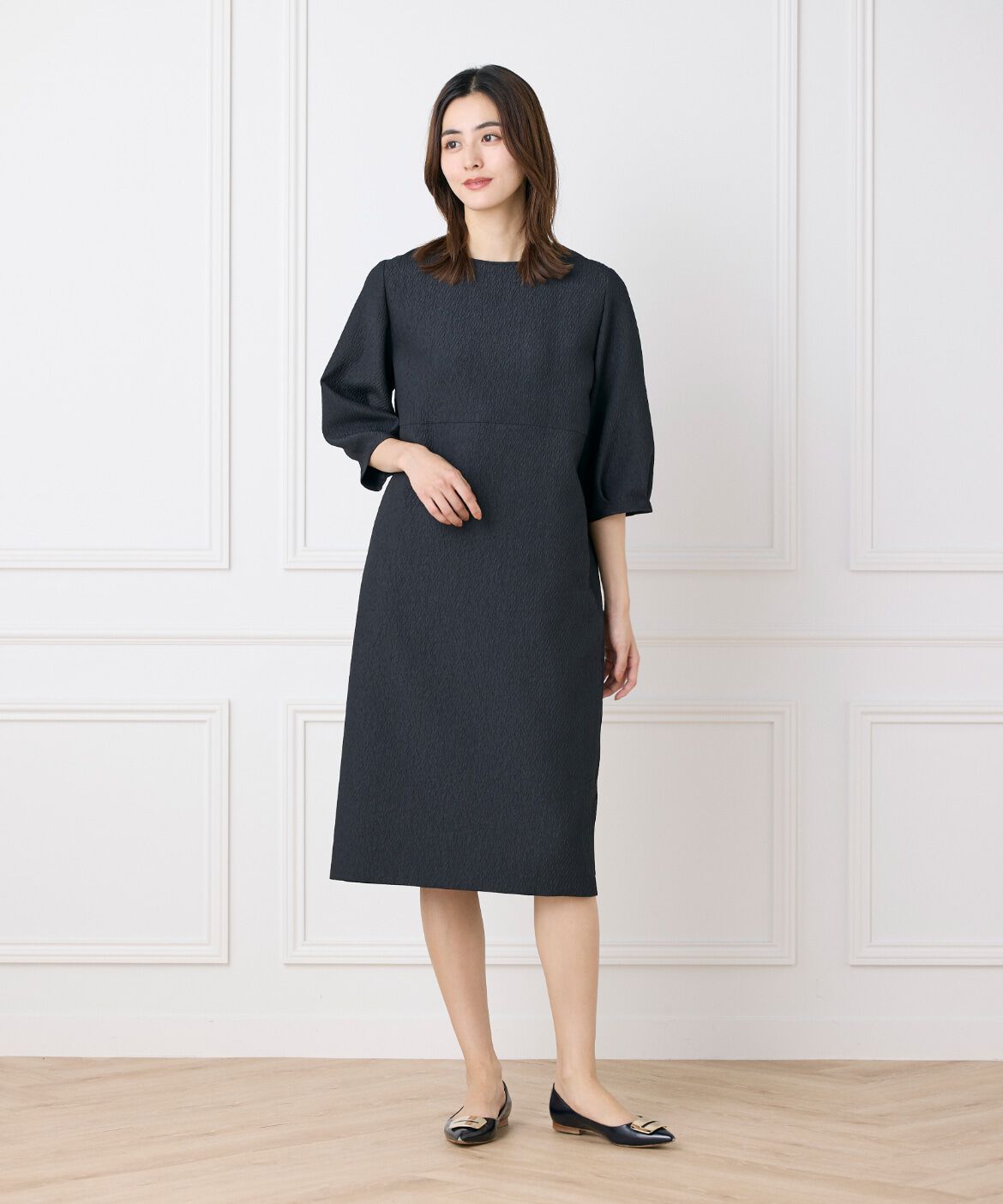 7-IDconcept.「《大きいサイズ》フクレジャカードワンピース」|ワンピース|