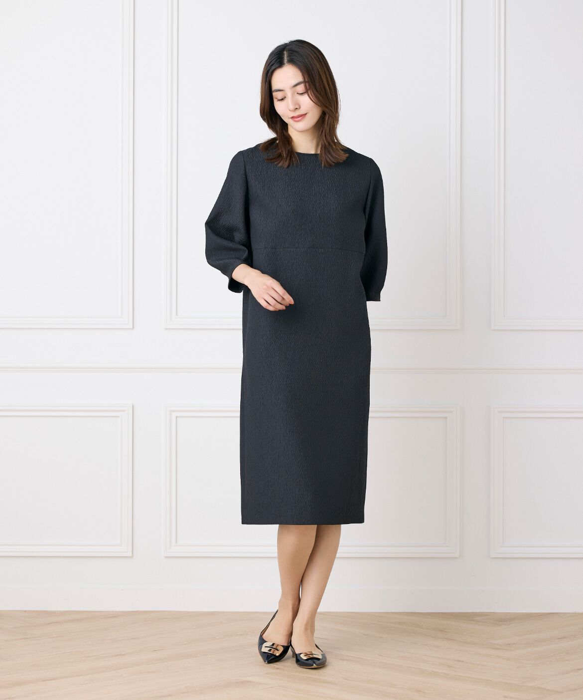 7-IDconcept.「《大きいサイズ》フクレジャカードワンピース」|ワンピース|