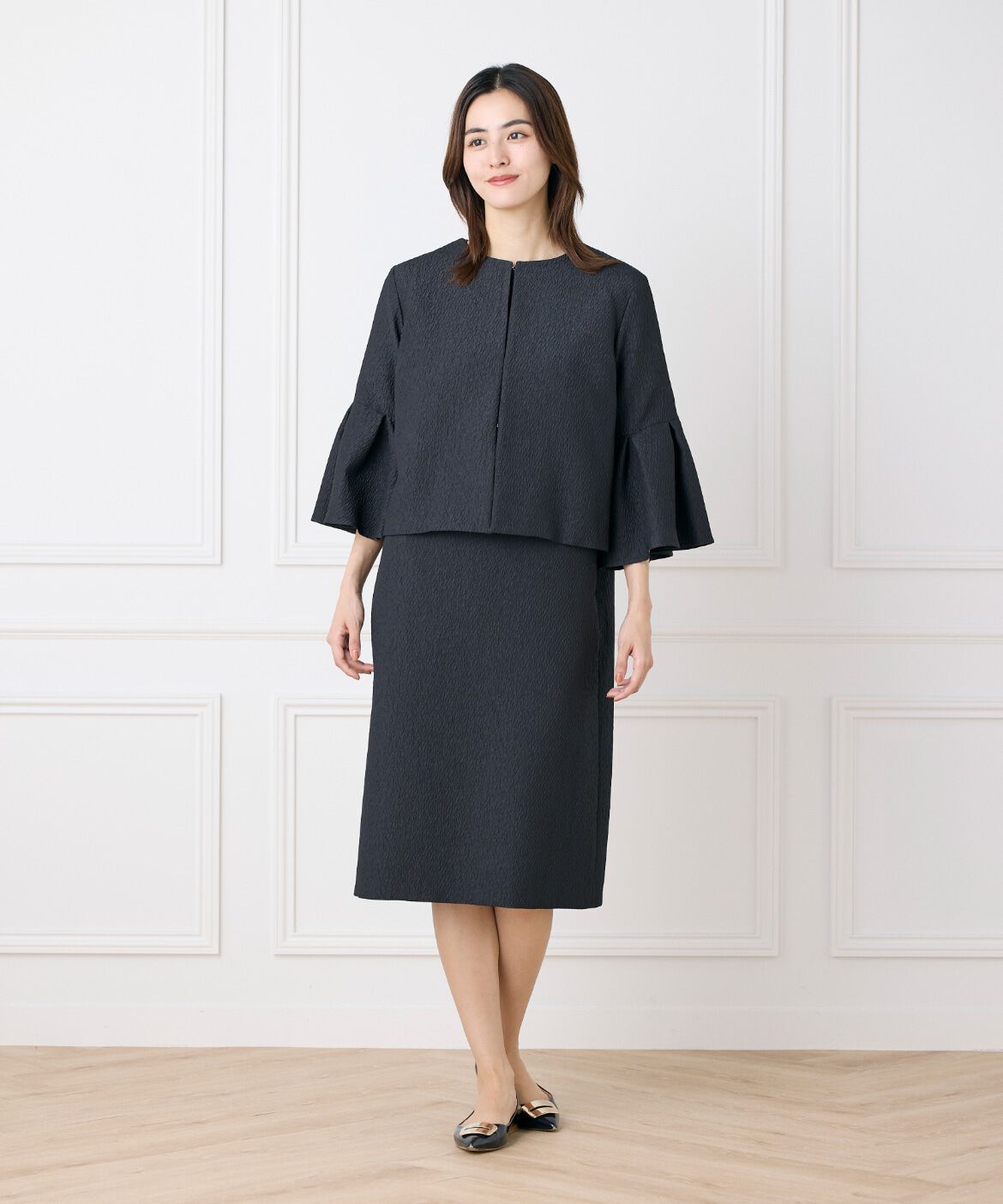 7-IDconcept.「《大きいサイズ》フクレジャカードワンピース」|ワンピース|