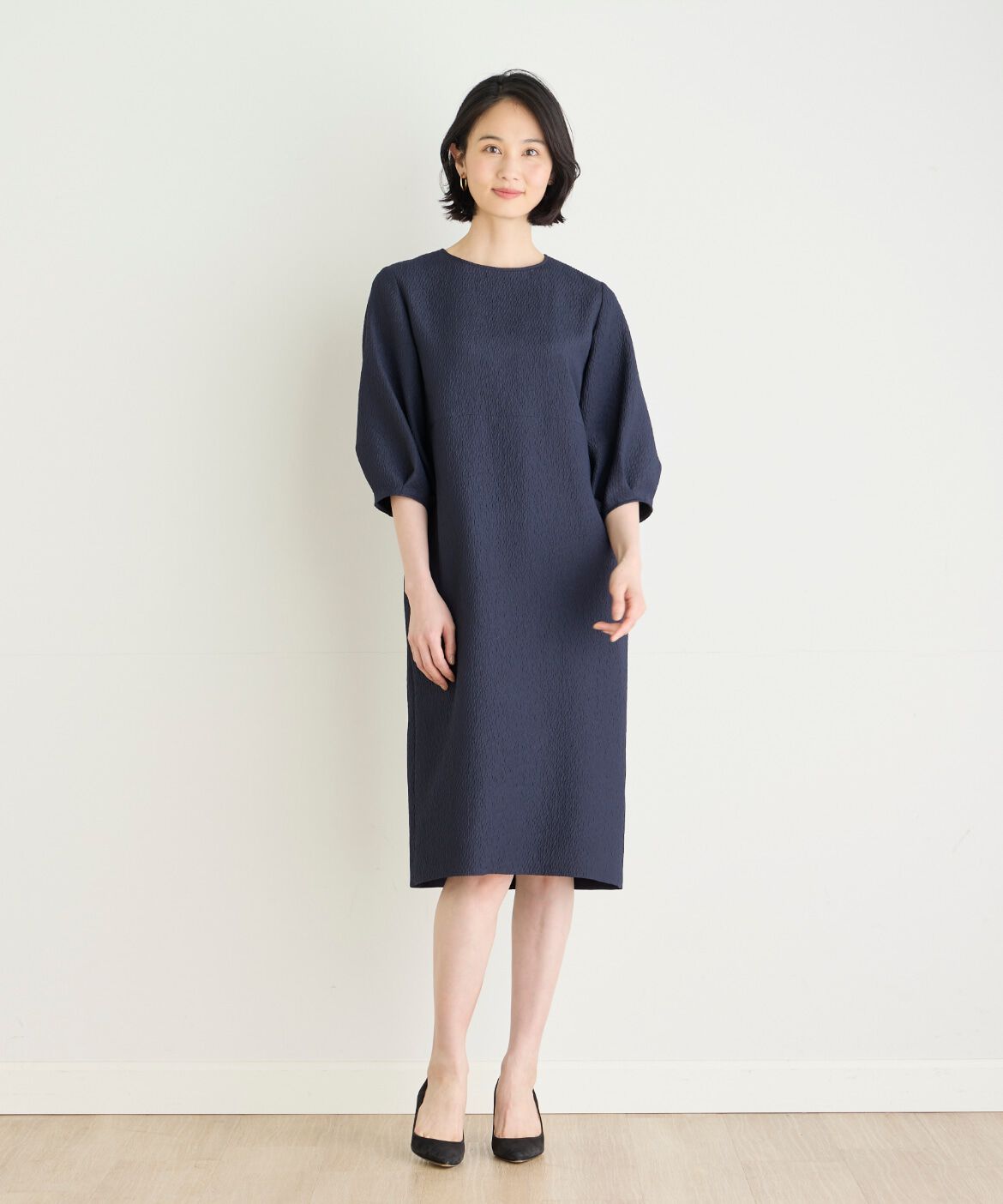 7-IDconcept.「《大きいサイズ》フクレジャカードワンピース」|ワンピース|