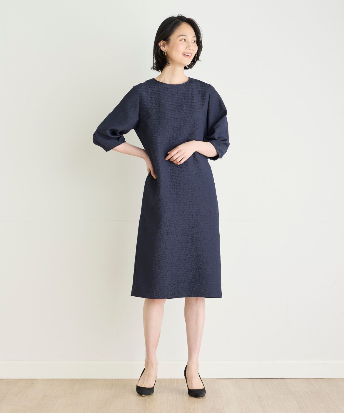 7-IDconcept.「《大きいサイズ》フクレジャカードワンピース」|ワンピース|