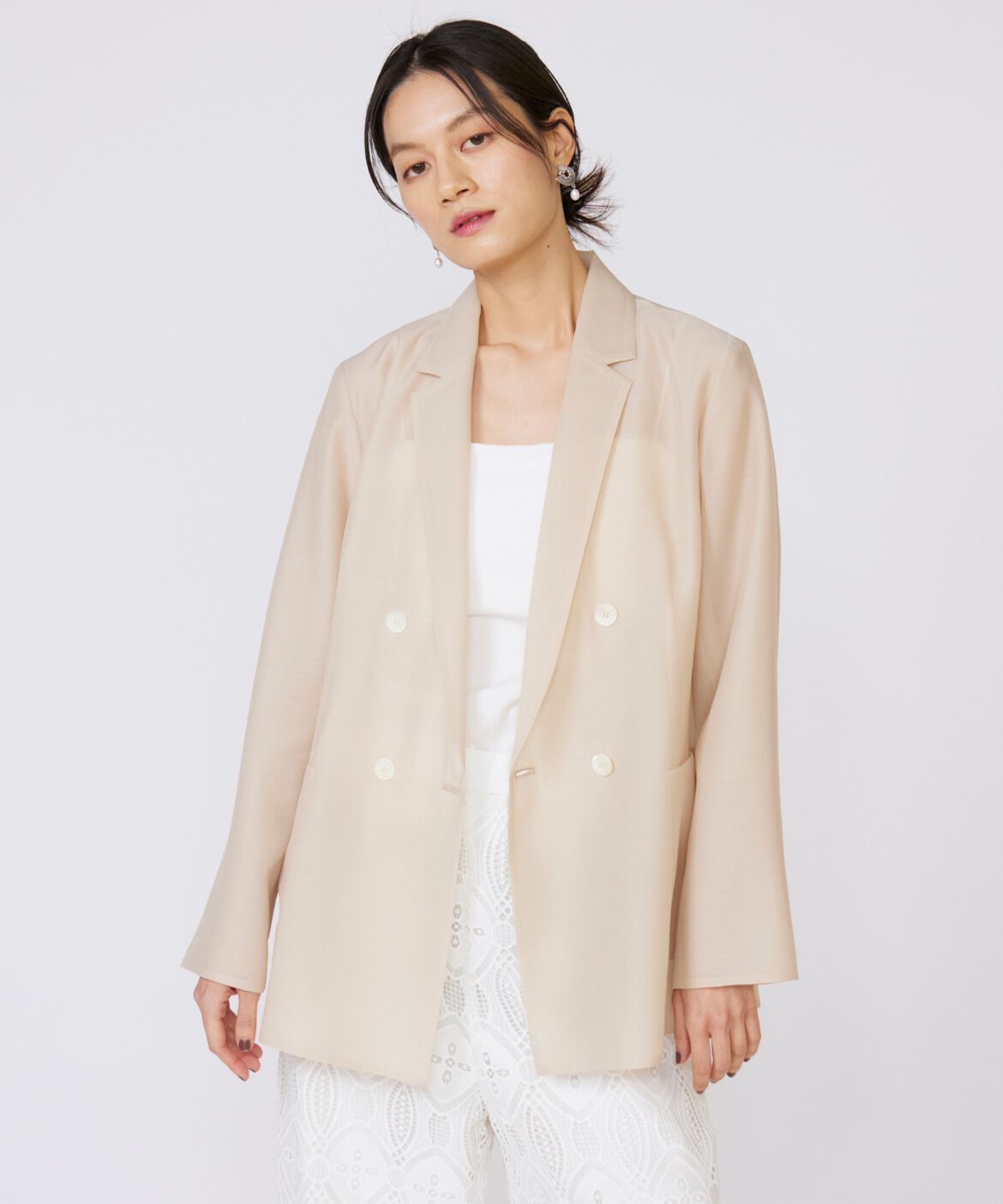 INED「オーガンジーシアージャケット」|テーラードジャケット|ベージュ2