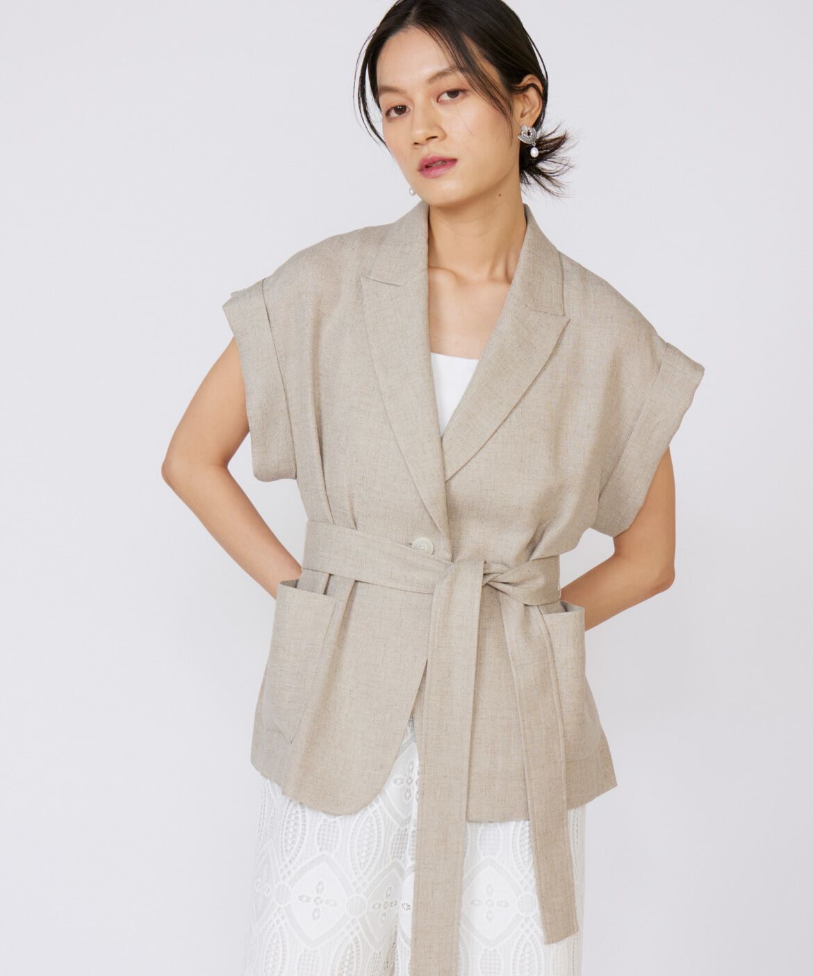 INED「フレンチスリーブジャケット」|テーラードジャケット|ベージュ2