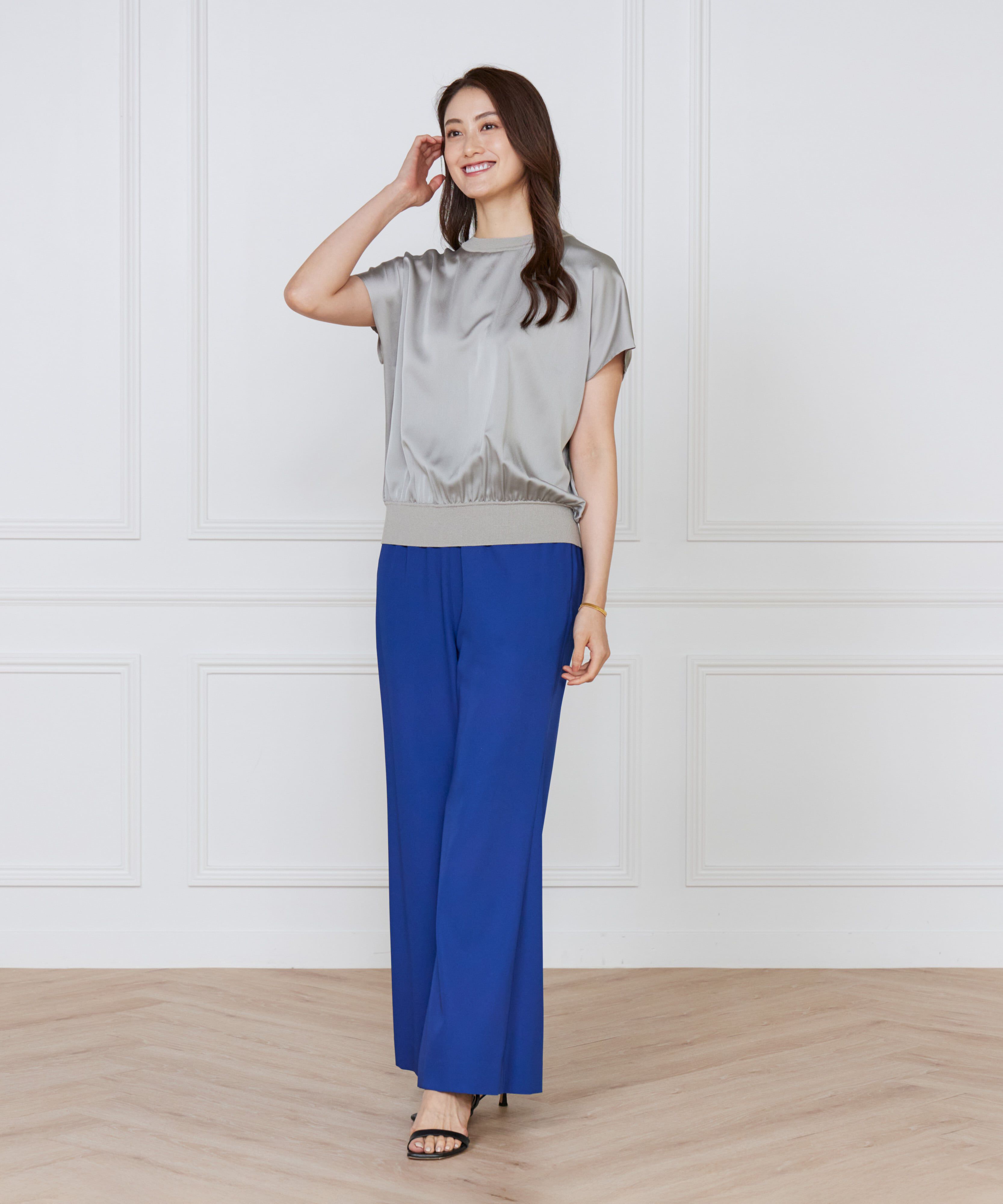 Le Souk「《大きいサイズ》シルキーライクフレンチスリーブニットプルオーバー」|ニット・セーター|