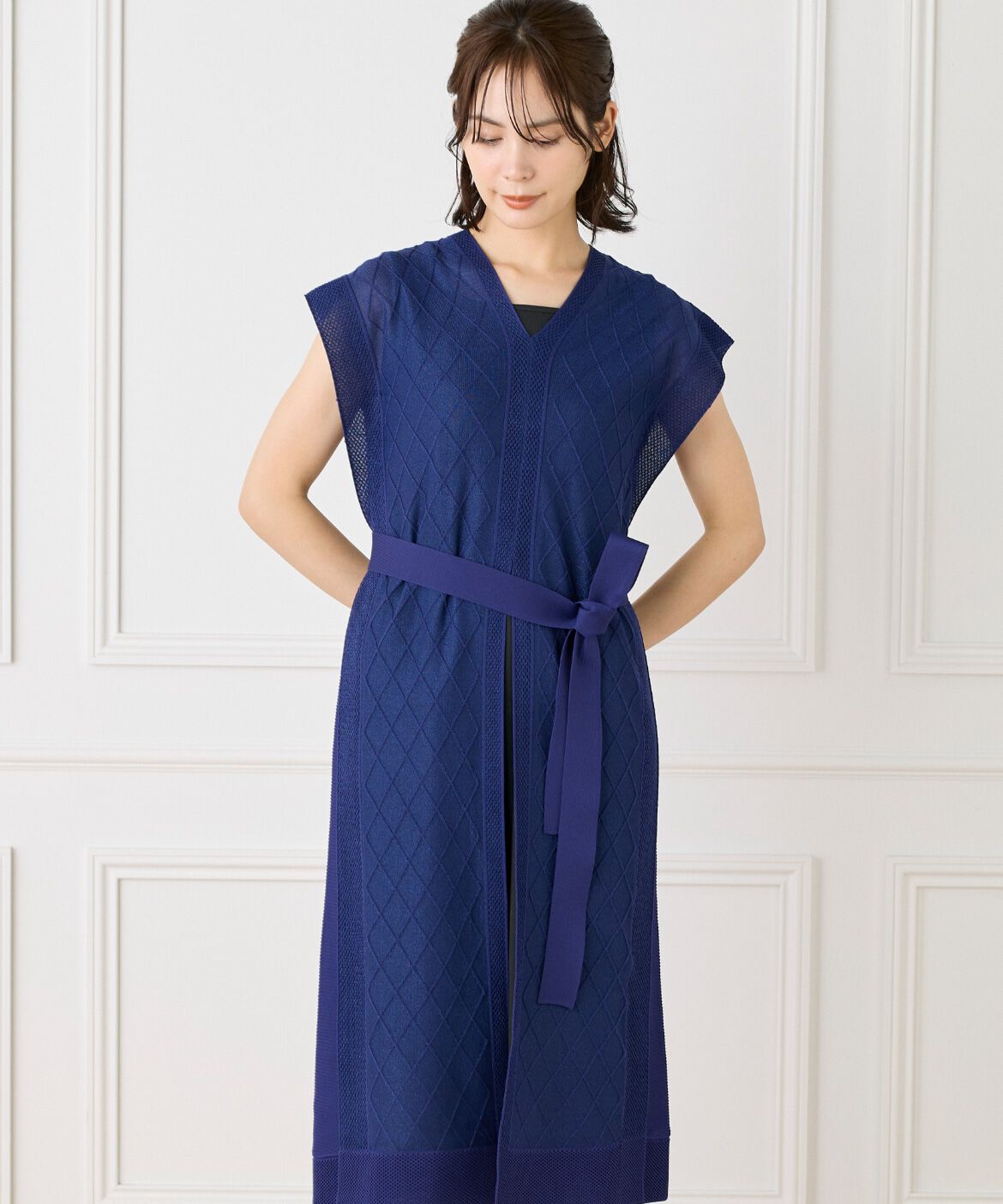 ef-de Black「シアーアーガイル サックワンピース」|ワンピース|ブルー1