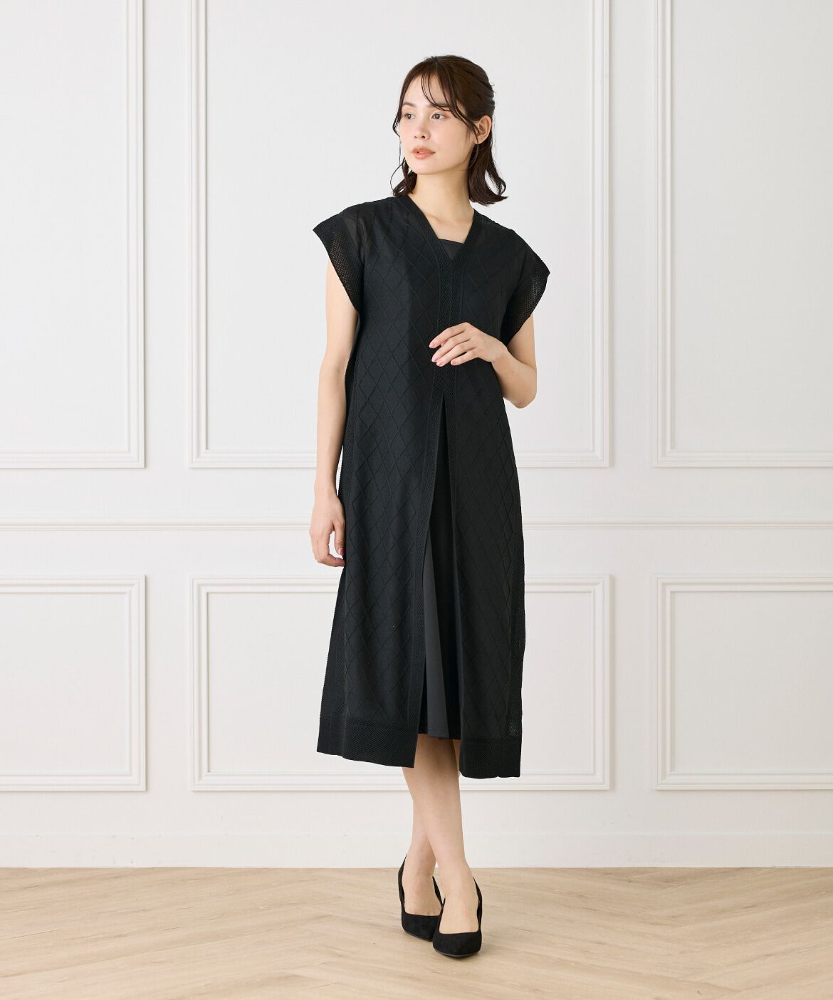 ef-de Black「シアーアーガイル サックワンピース」|ワンピース|