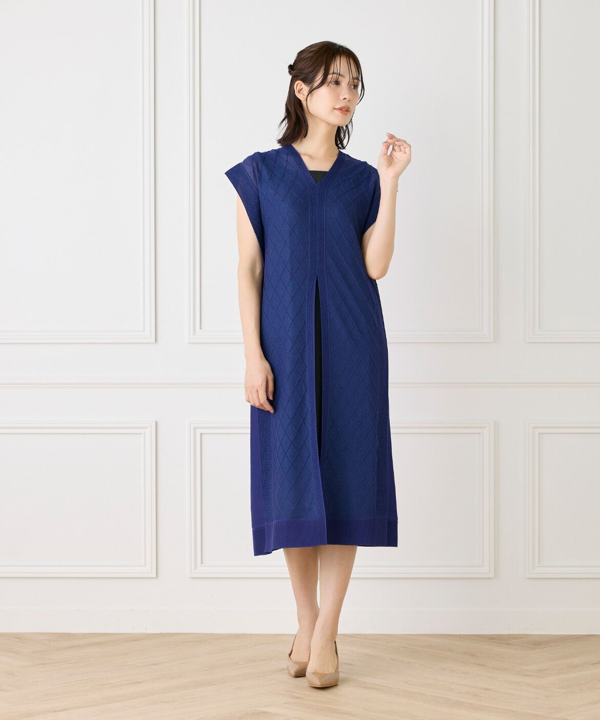 ef-de Black「シアーアーガイル サックワンピース」|ワンピース|