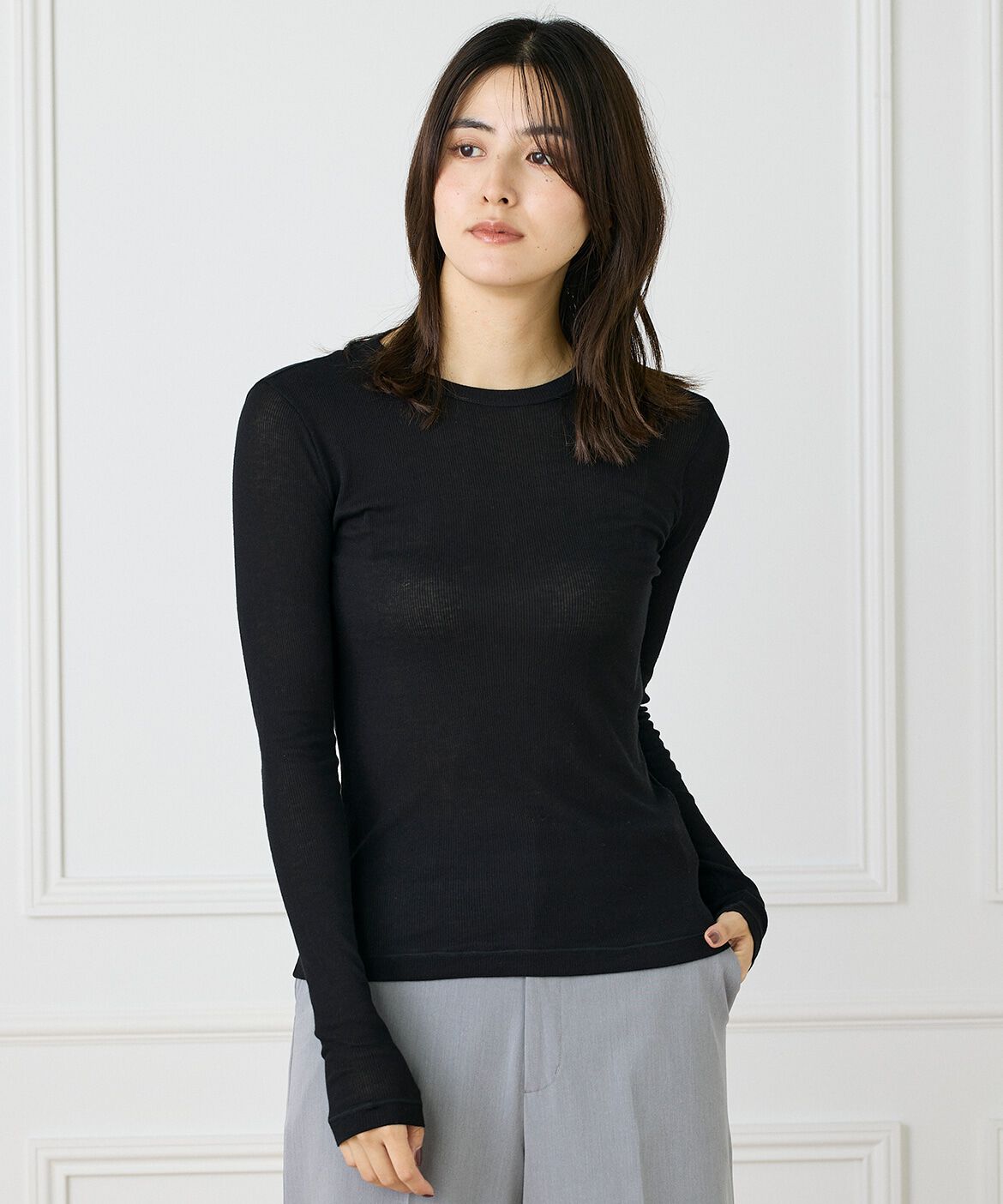 INED「《大きいサイズ》クルーネックテレコカットソー」|Tシャツ・カットソー|