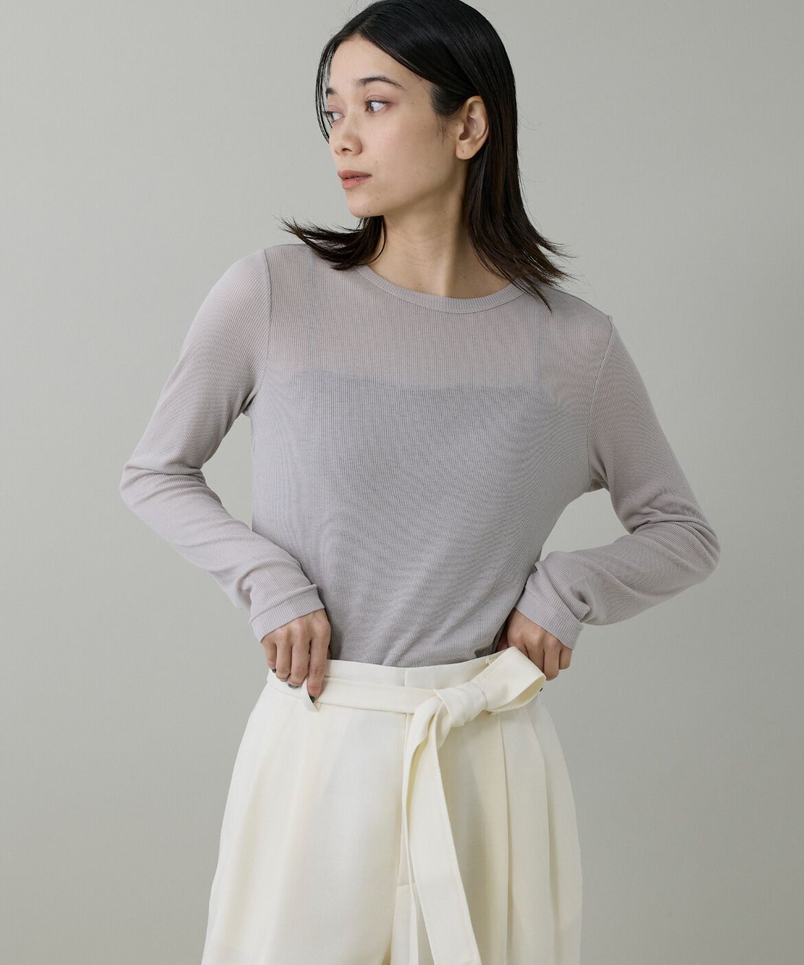 INED「《大きいサイズ》クルーネックテレコカットソー」|Tシャツ・カットソー|グレー1