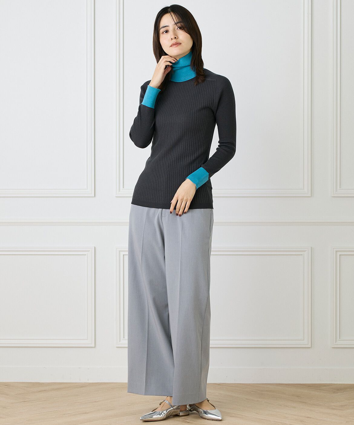 INED「《大きいサイズ》リブタートルニット《Cuoo》」|ニット・セーター|