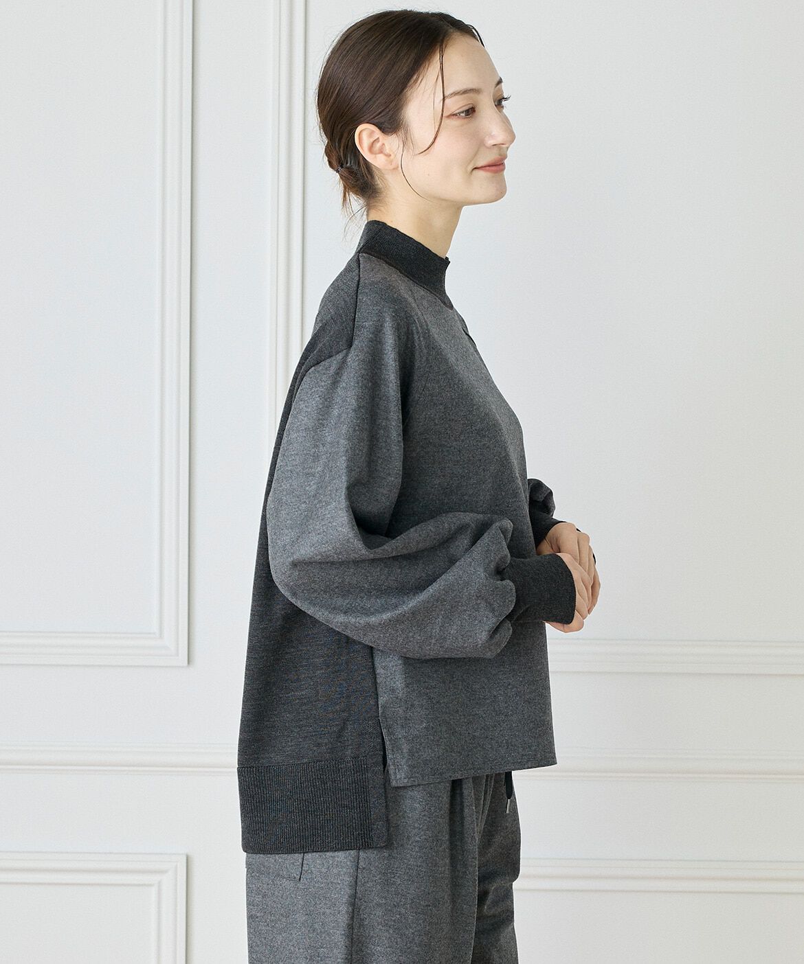 INED「《大きいサイズ》圧縮スムースドッキングニットプルオーバー」|Tシャツ・カットソー|