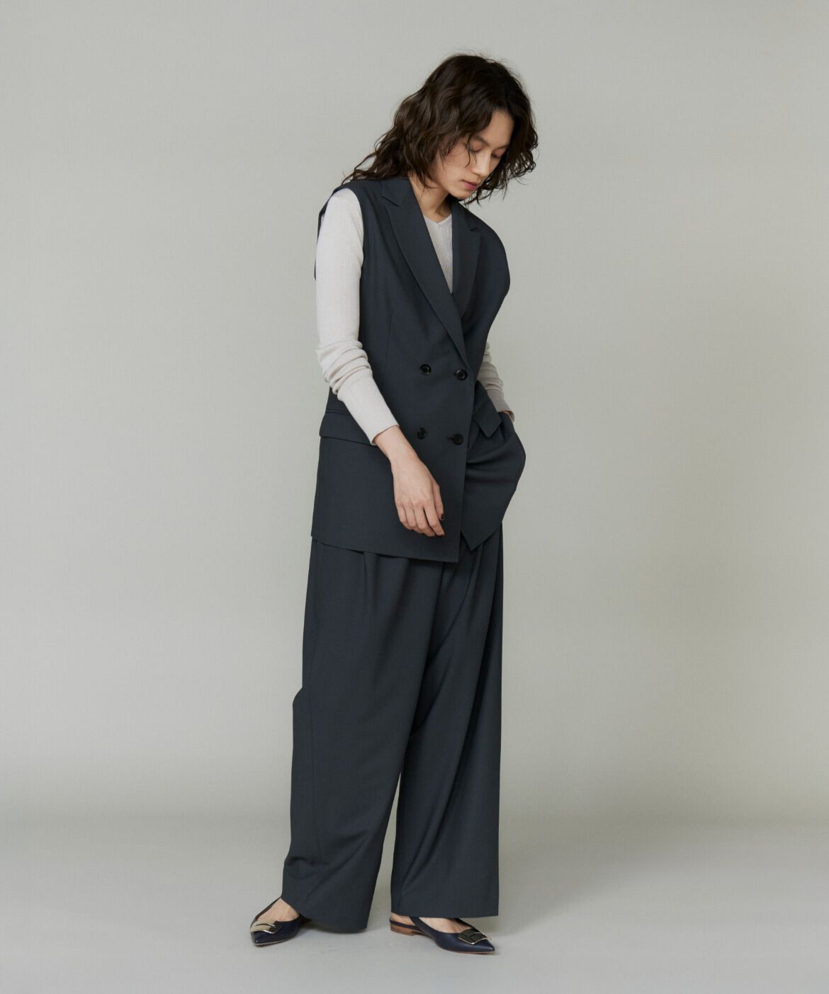 la veille by SUPERIOR CLOSET「《大きいサイズ》ダブルブレストジレ」|ダウンベスト・ベスト|