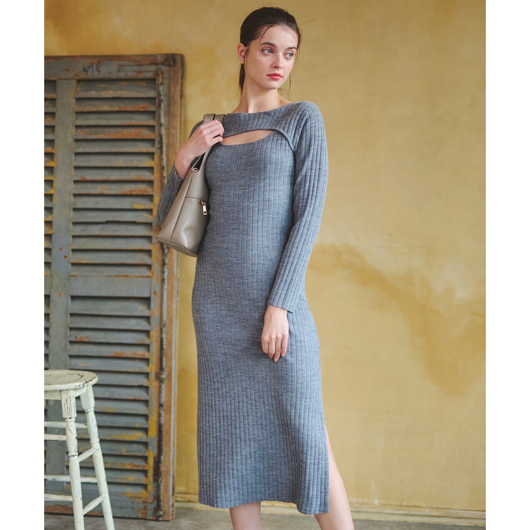 DRESSTERIOR「【otonaMUSE11月号掲載/手洗い可】デコルテリブニットワンピース」|ワンピース|