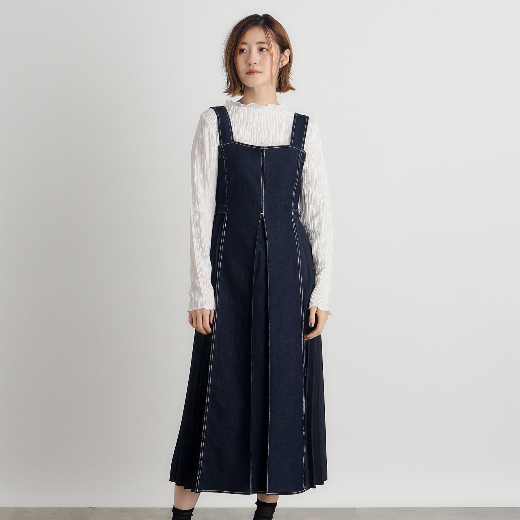 grove「デニムサイドプリーツジャンドレ」|ワンピース|