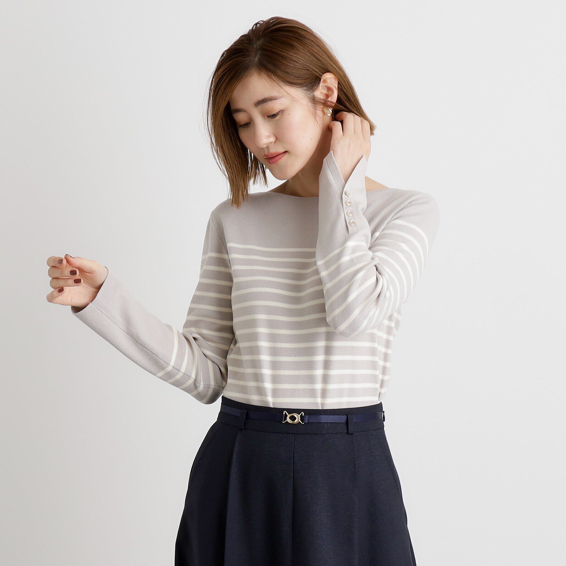 grove「総針袖口金ボタンニットロンT」|ニット・セーター|