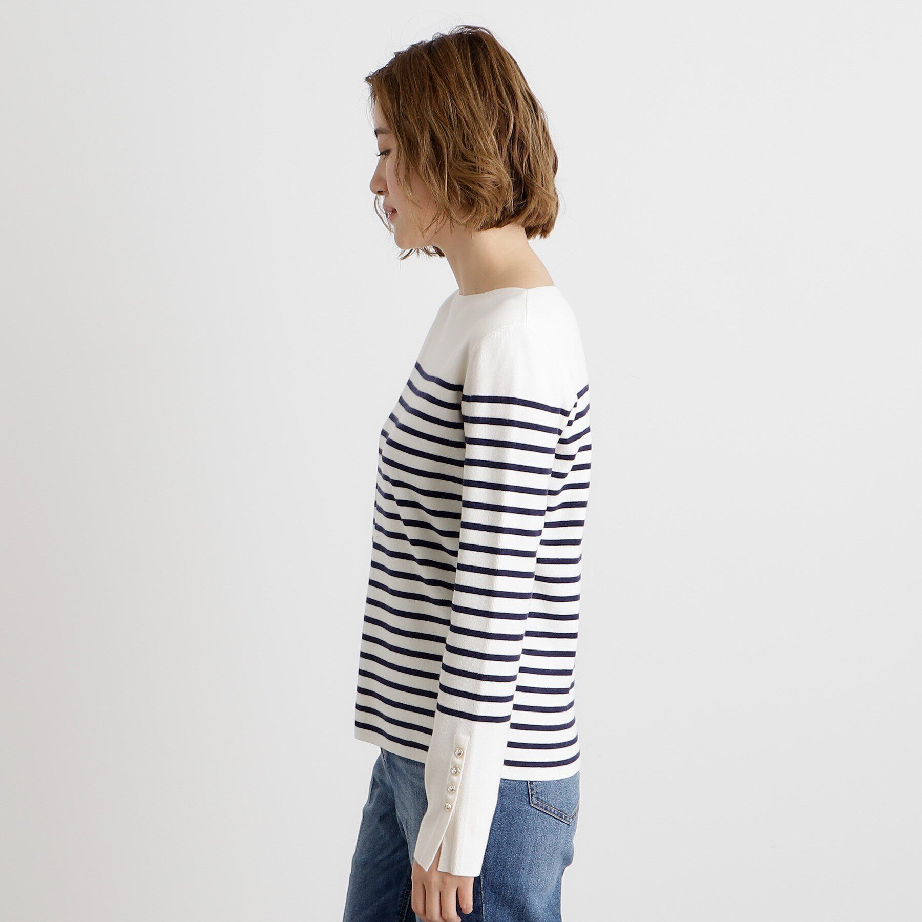 grove「総針袖口金ボタンニットロンT」|ニット・セーター|