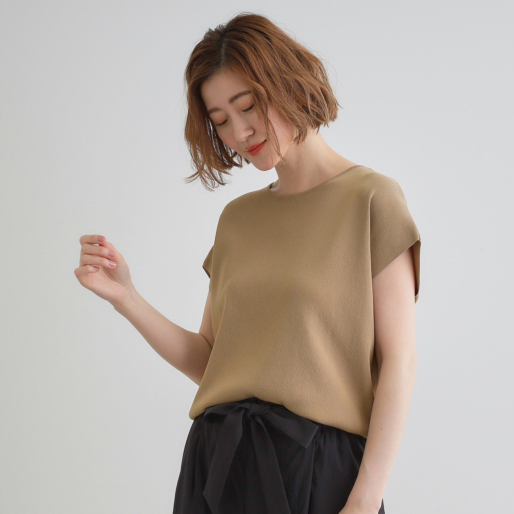 grove「【嬉しい機能付き】やわらかドライタッチフレンチスリーブニット」|ニット・セーター|