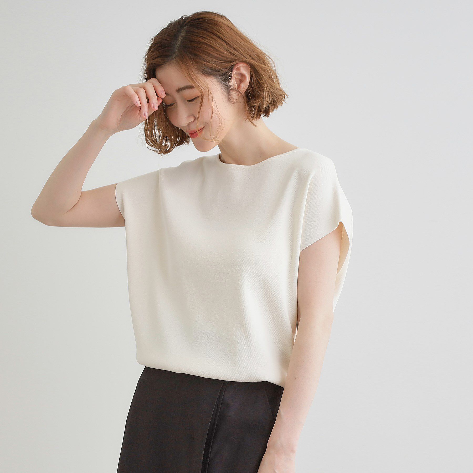 grove「【嬉しい機能付き】やわらかドライタッチフレンチスリーブニット」|ニット・セーター|