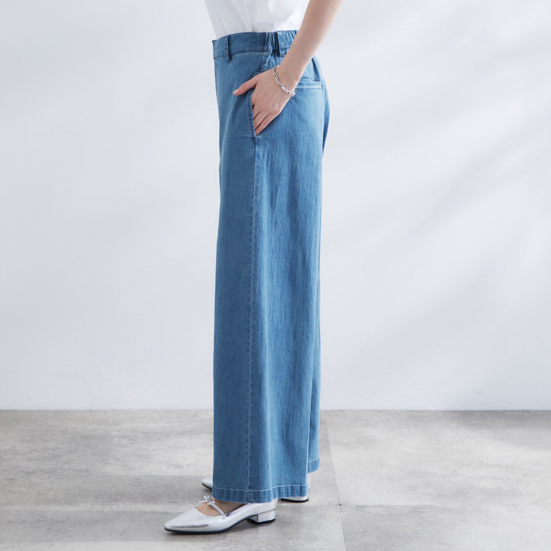 grove「【きれい見え】ストレッチデニムワイドパンツ」|デニム|