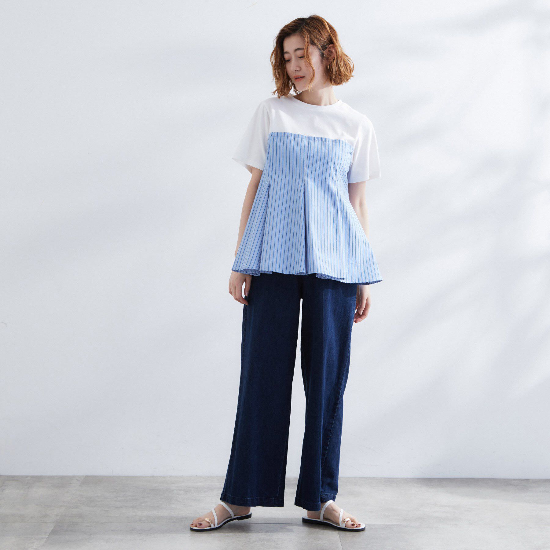 grove「【きれい見え】ストレッチデニムワイドパンツ」|デニム|