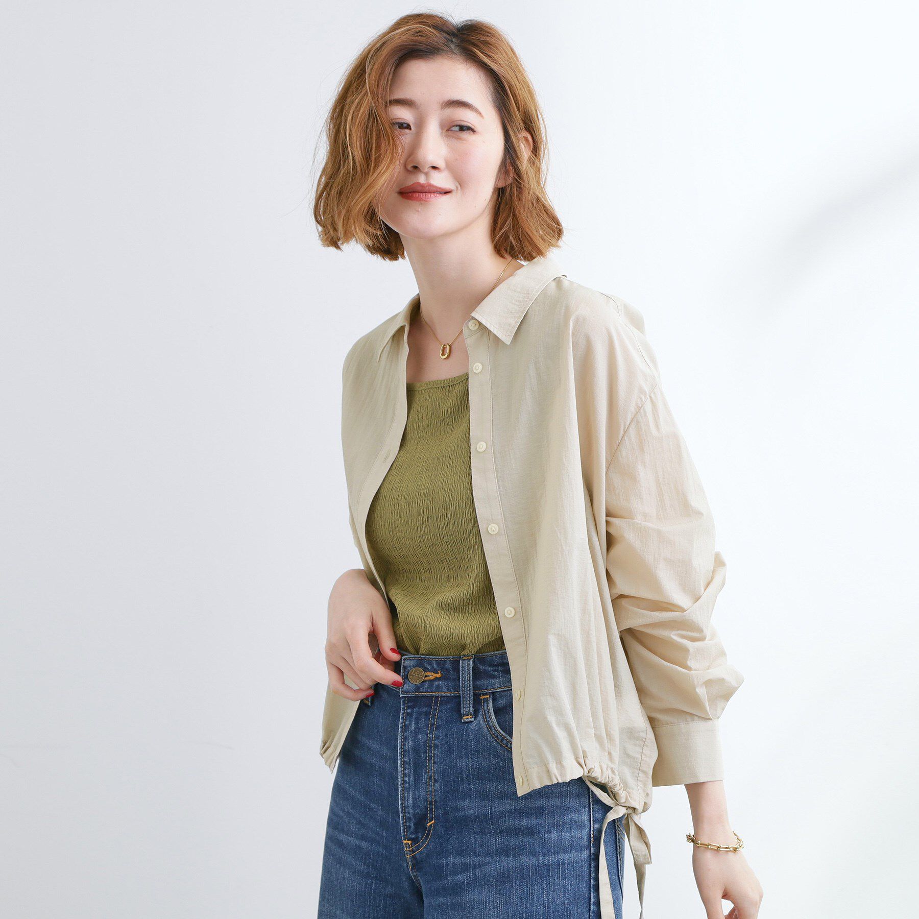 grove「【UVカット/洗える】クロップドシアーシャツ」|シャツ・ブラウス|グレージュ(050)