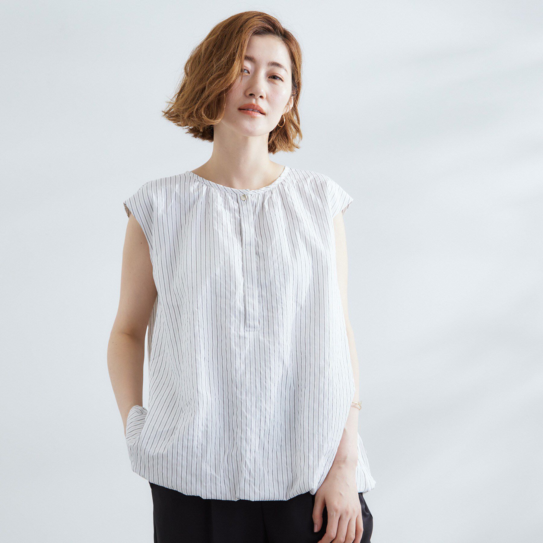 grove「裾のボリュームが今年気分　ストライプバルーンブラウス」|シャツ・ブラウス|オフホワイト(303