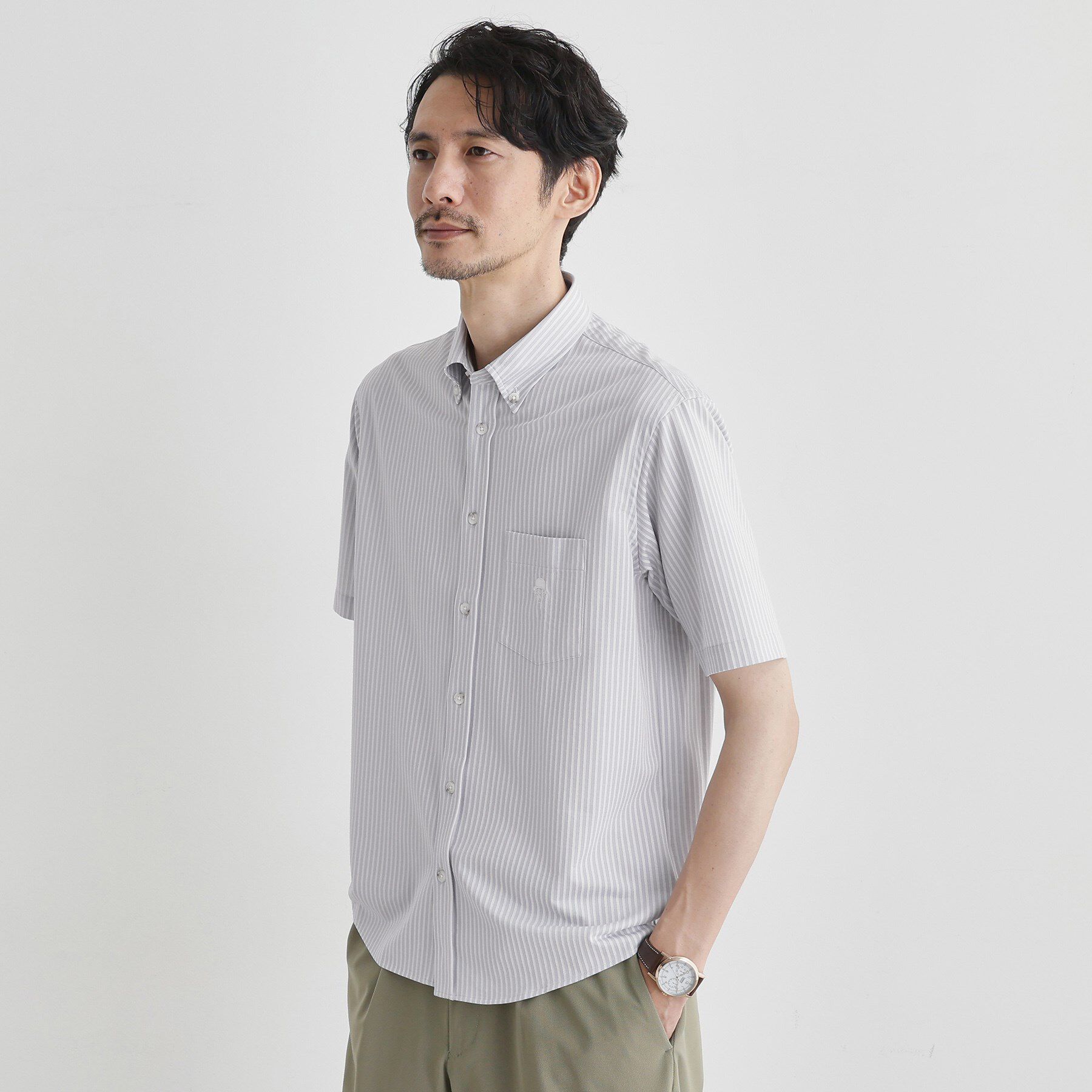 TAKEO KIKUCHI「【COOL CITY WEAR】ストライプジャージ ボタンダウンシャツ /接触冷感」|シャツ・ブラウス|