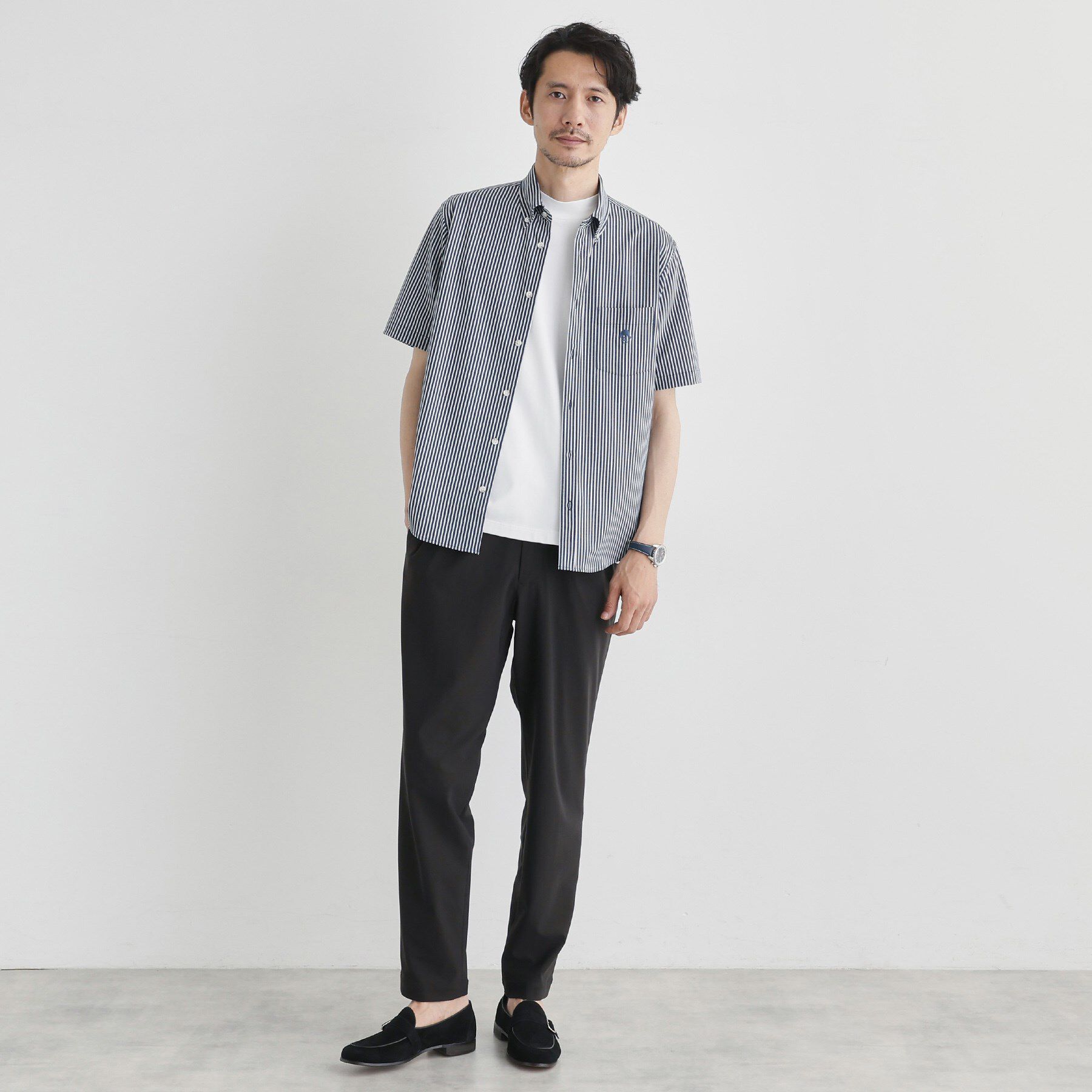 TAKEO KIKUCHI「【COOL CITY WEAR】ストライプジャージ ボタンダウンシャツ /接触冷感」|シャツ・ブラウス|