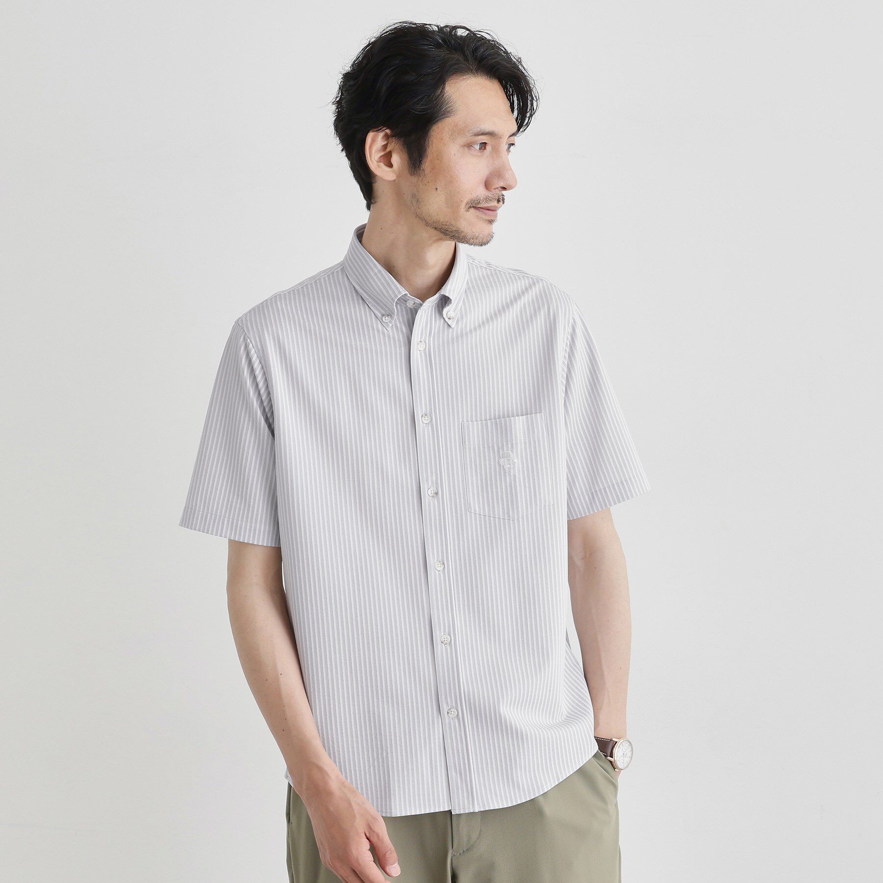 TAKEO KIKUCHI「【COOL CITY WEAR】ストライプジャージ ボタンダウンシャツ /接触冷感」|シャツ・ブラウス|グレー(312)