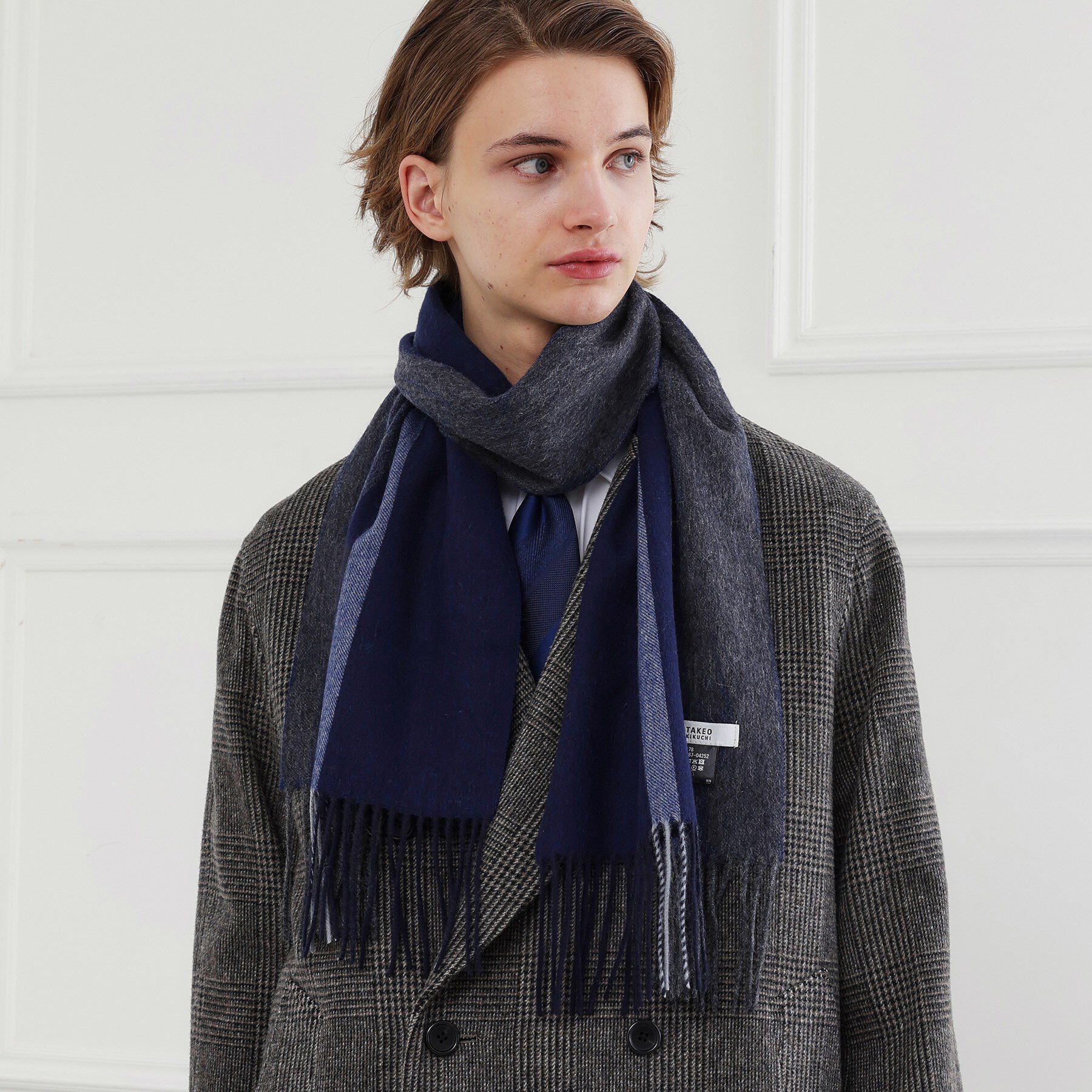 TAKEO KIKUCHI「【ラッピング巾着セット】カシミヤブレンドパネルマフラー」|ストール|