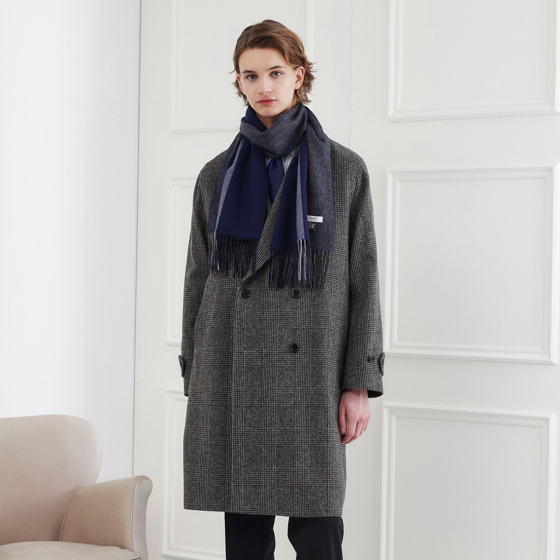 TAKEO KIKUCHI「【ラッピング巾着セット】カシミヤブレンドパネルマフラー」|ストール|