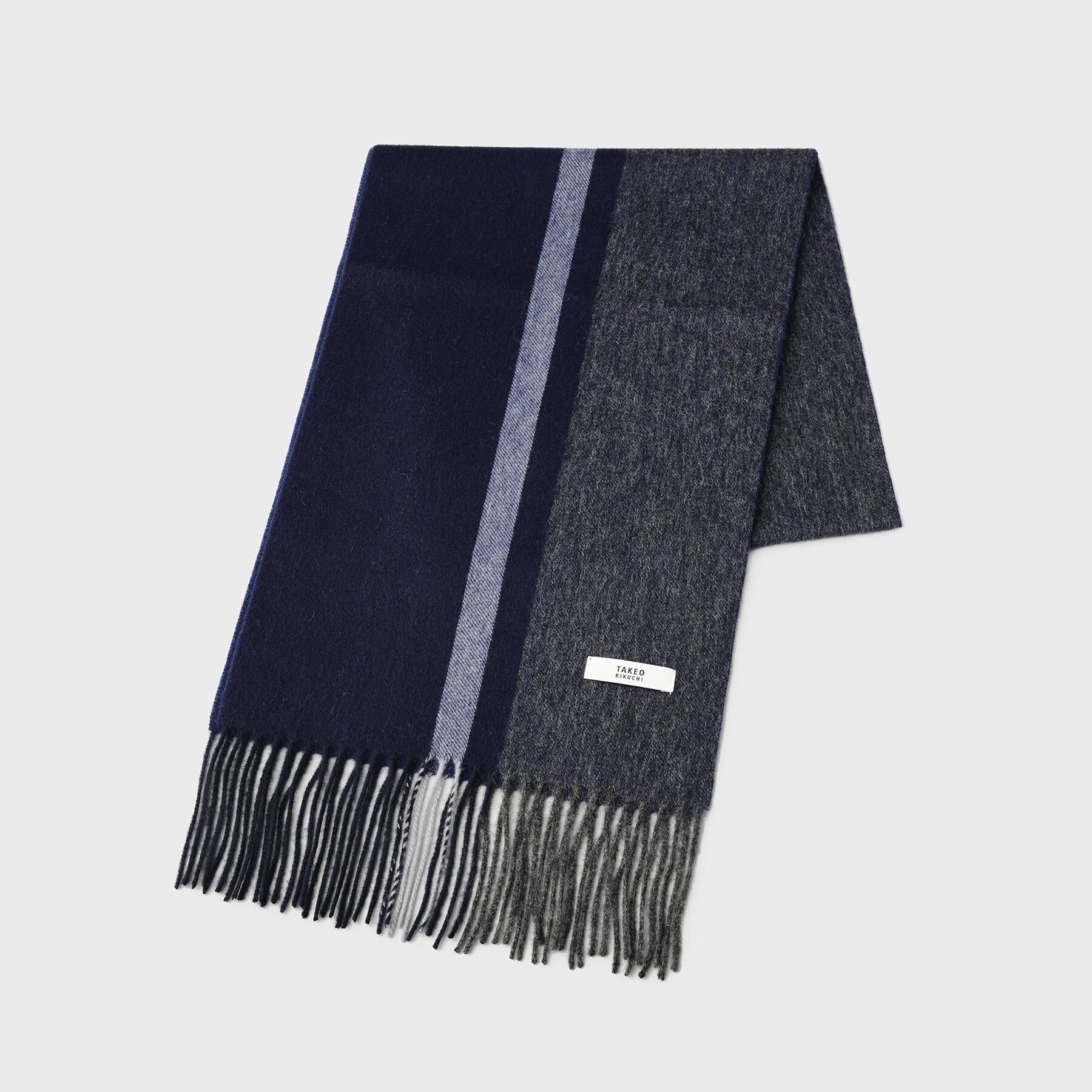TAKEO KIKUCHI「【ラッピング巾着セット】カシミヤブレンドパネルマフラー」|ストール|ネイビー(594)