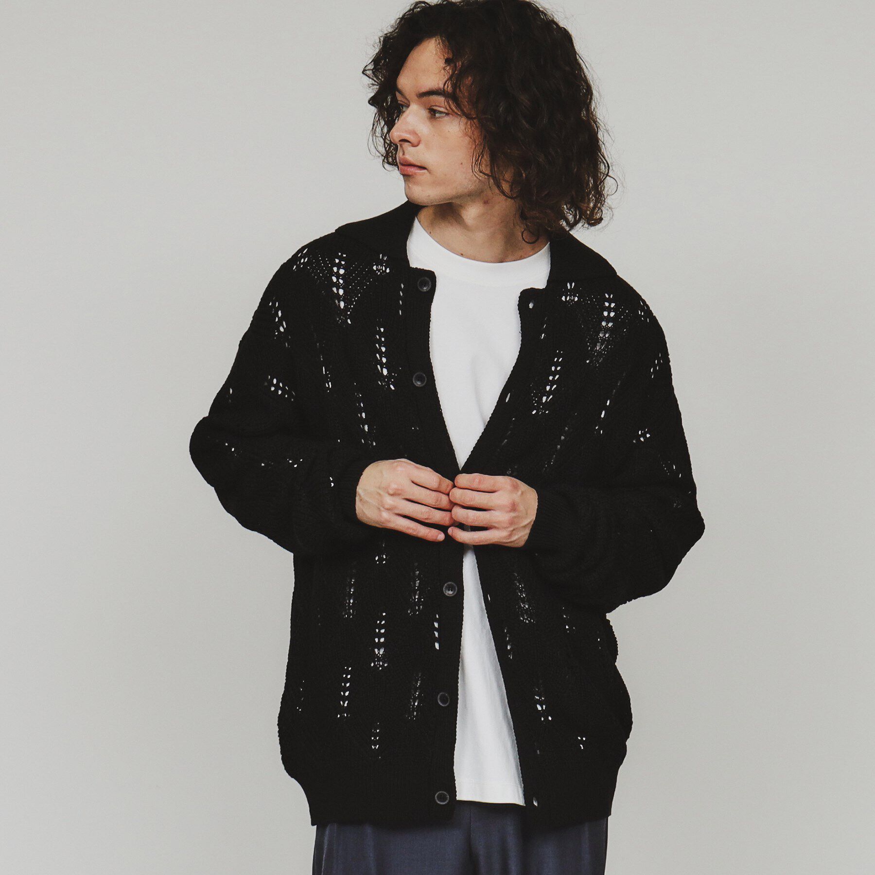 tk.TAKEO KIKUCHI「リーフジャカードニットシャツポロ」|カーディガン|