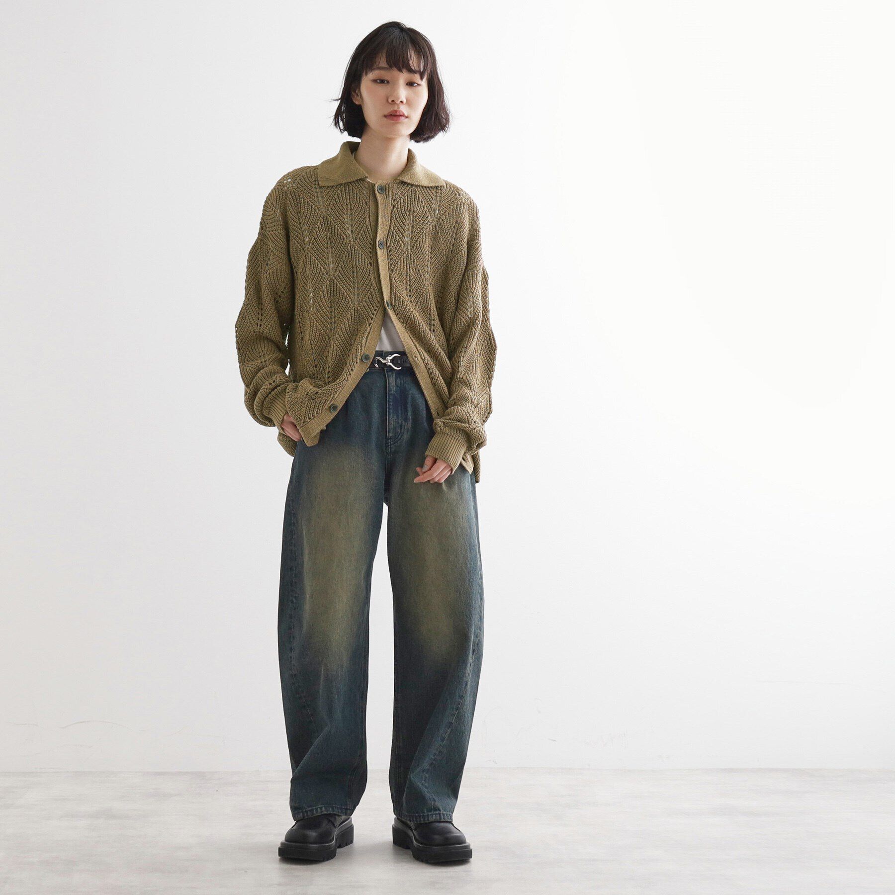 tk.TAKEO KIKUCHI「リーフジャカードニットシャツポロ」|カーディガン|