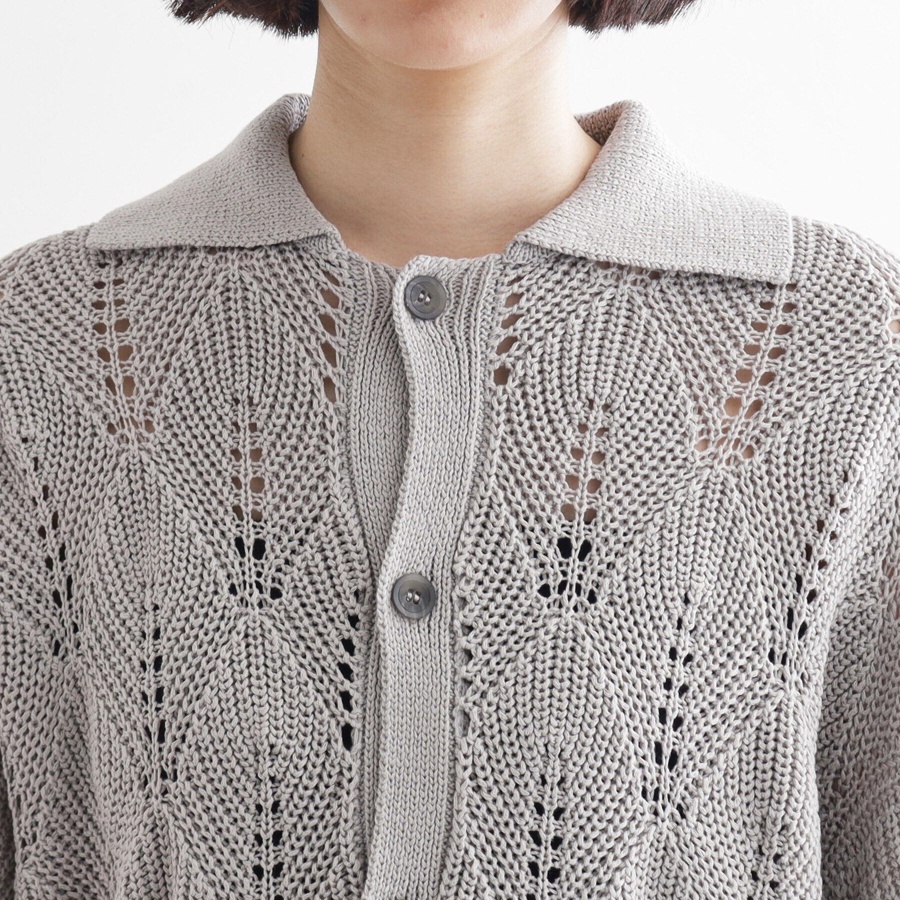 tk.TAKEO KIKUCHI「リーフジャカードニットシャツポロ」|カーディガン|