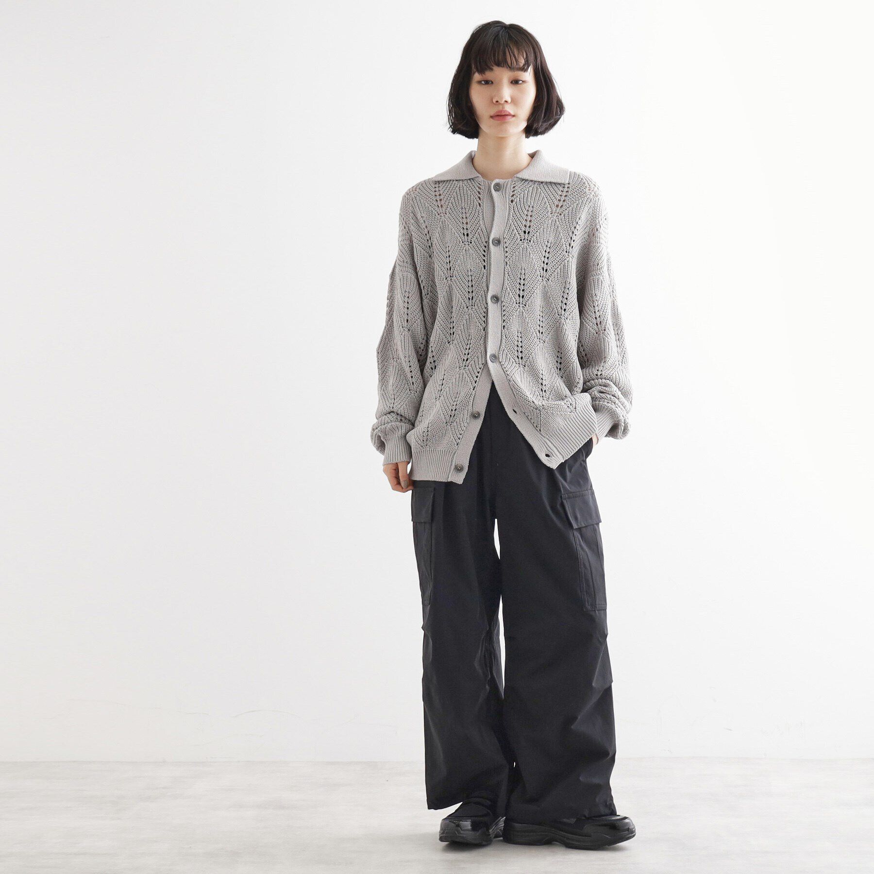 tk.TAKEO KIKUCHI「リーフジャカードニットシャツポロ」|カーディガン|