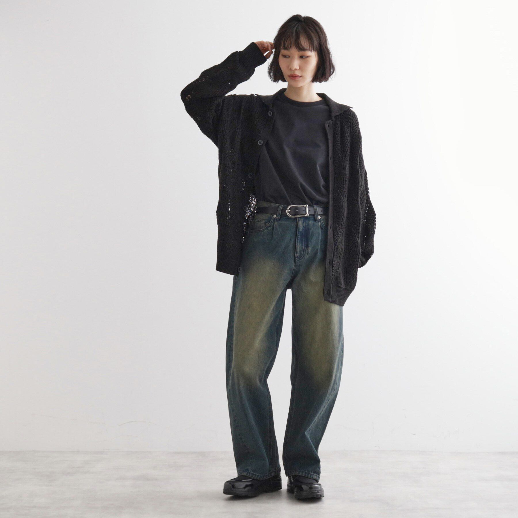 tk.TAKEO KIKUCHI「リーフジャカードニットシャツポロ」|カーディガン|