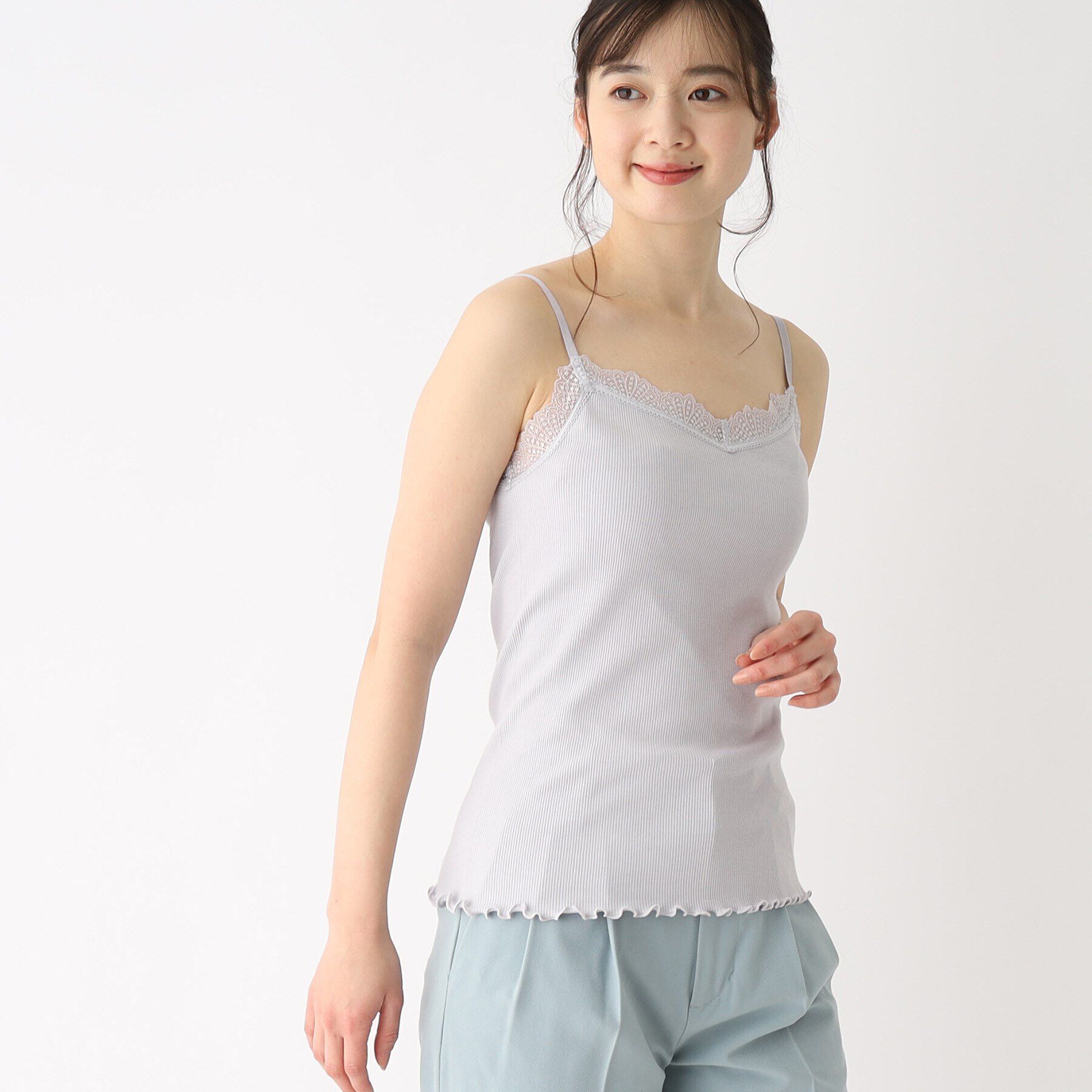 index「丸胴編み レースキャミソール」|キャミソール|ライトブルー(091